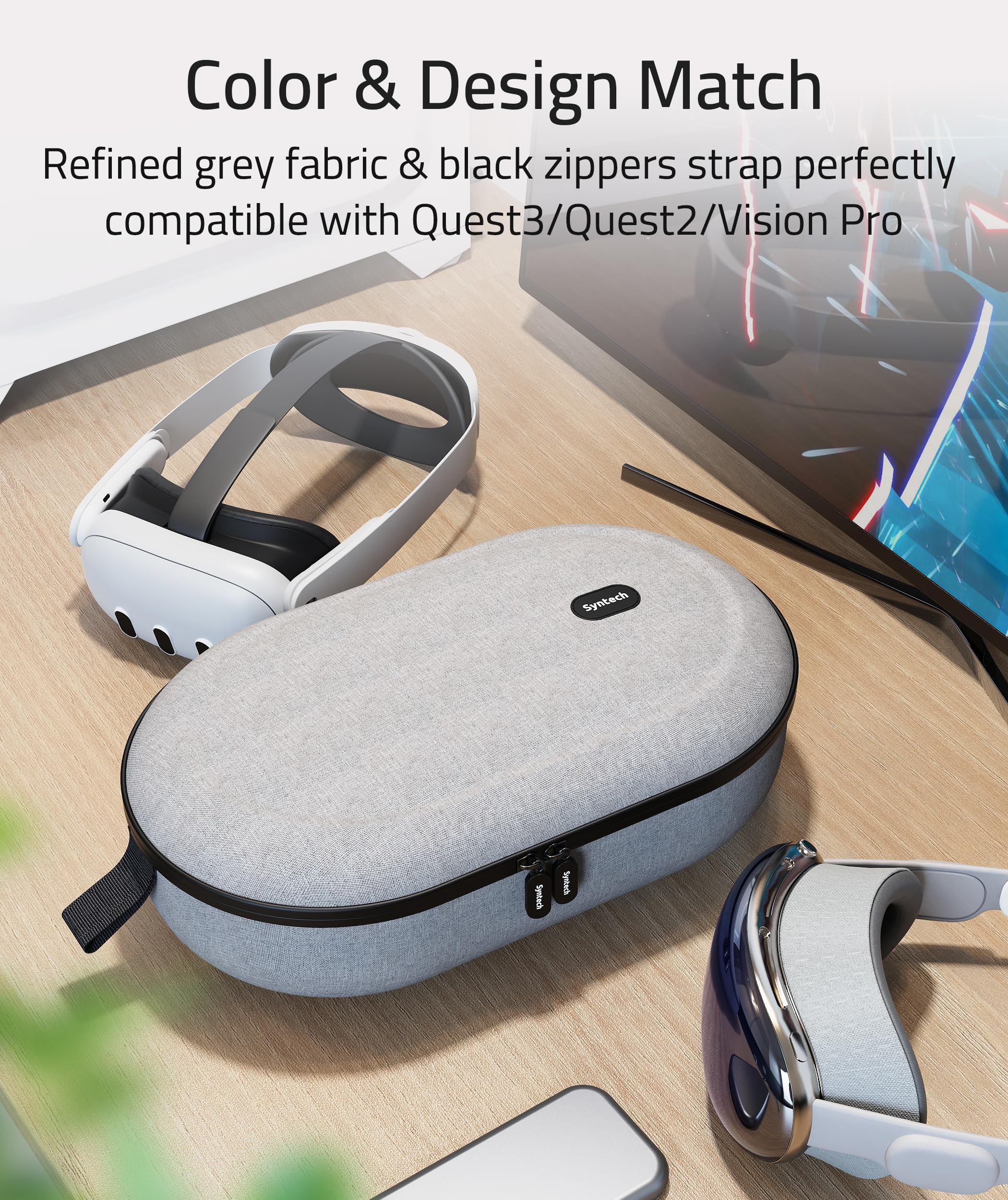 Syntech Hard Carrying Case Compatible with Meta Quest 3S/Quest 3/Oculus Quest 2/VP/Pico4, Accessories VR Headset with Elite Strap, Touch Controllers for Travel Storage (Do Not Fit 3rd-party Headstrap)