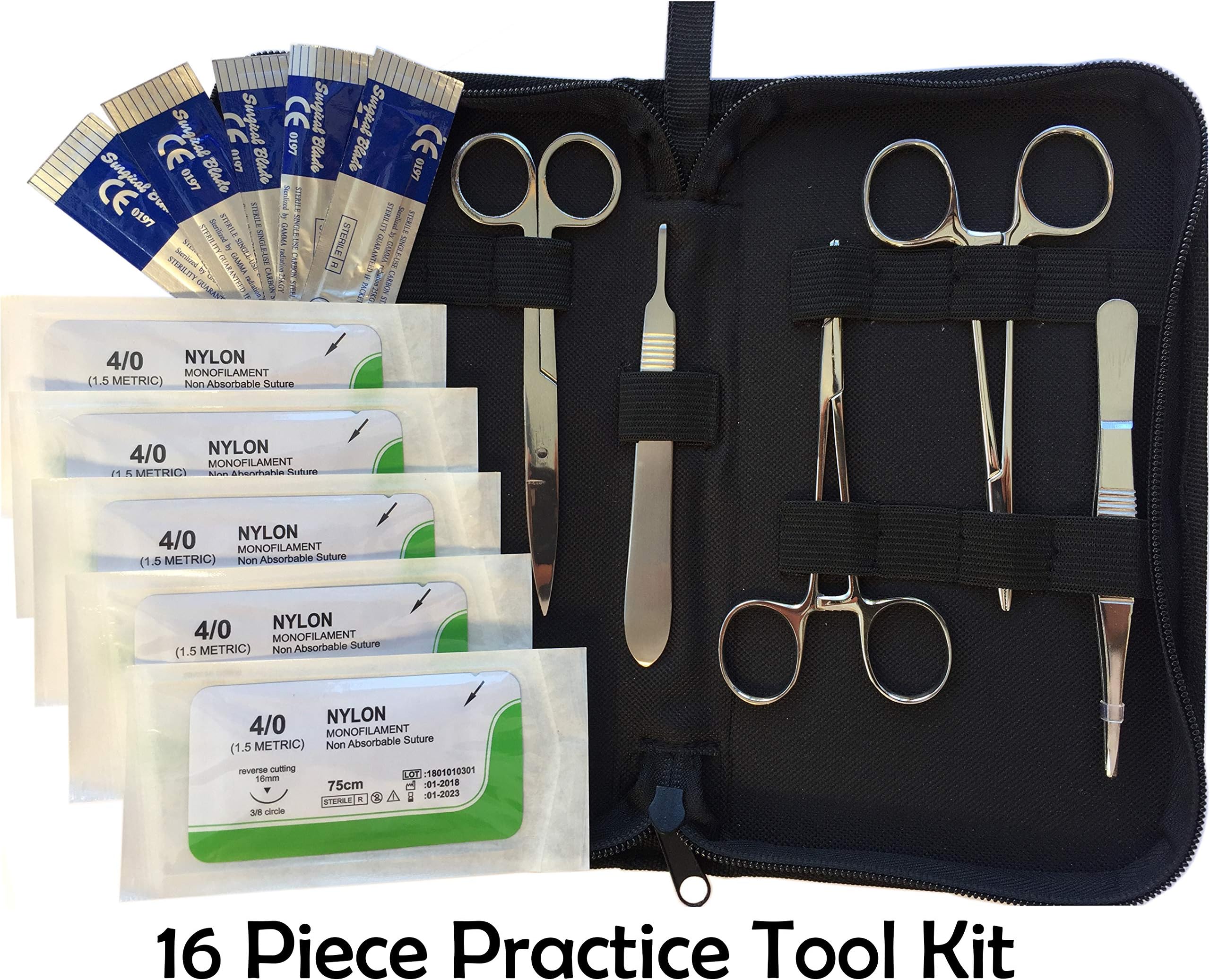 16 Piece Stainless Steel Suture Pad PracticeTool Kit - by Doc Tools