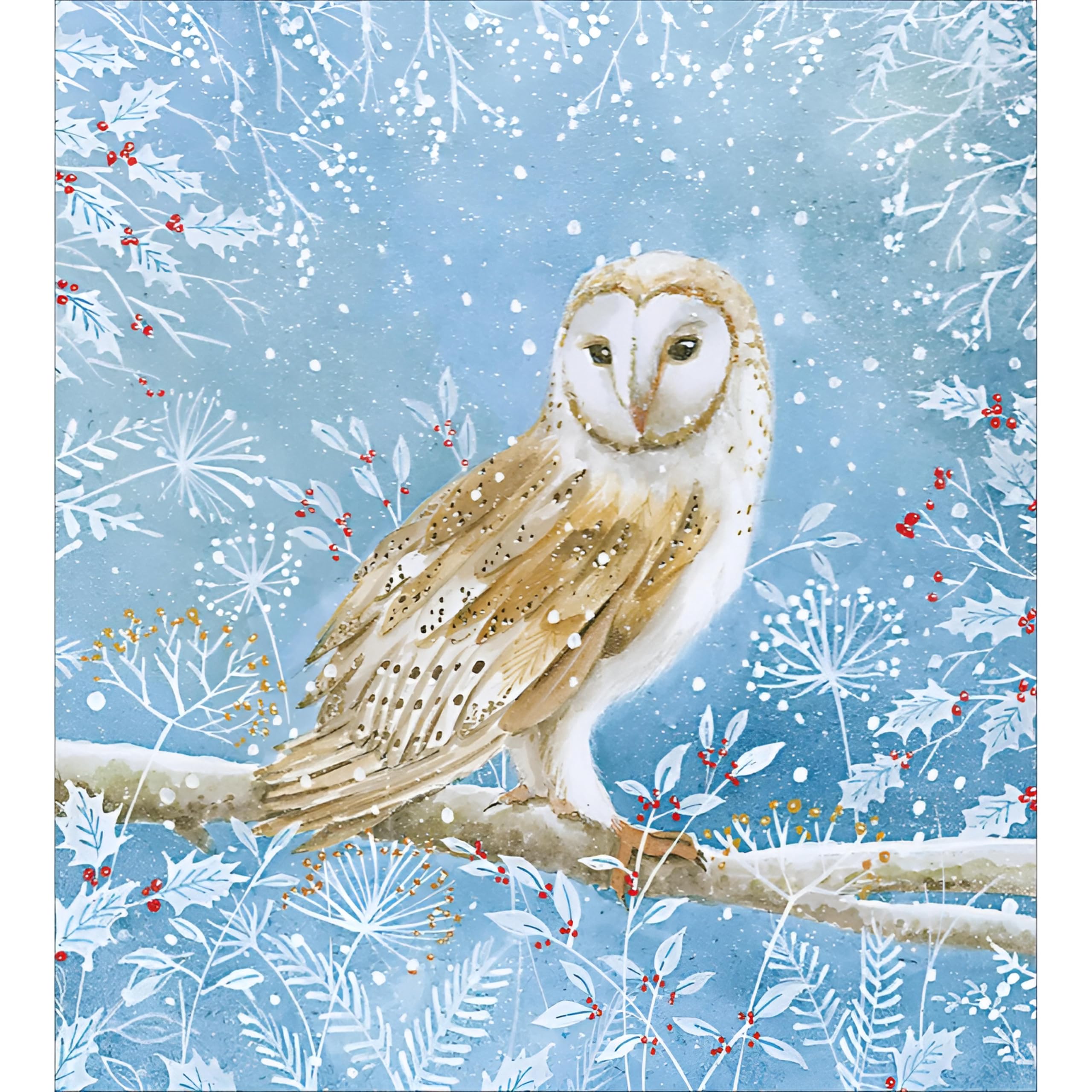 Charity Christmas Cards Pack of 5 - Age UK, Marie Curie, BHF, Mind - Artistic Festive Design - Owl on Snowy Branch - Made in the UK - Eco Friendly