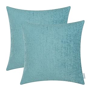 CaliTime Pack of 2 Cozy Throw Pillow Covers Cases for Couch Sofa Home Decoration Solid Dyed Soft Chenille 20 X 20 Inches Teal