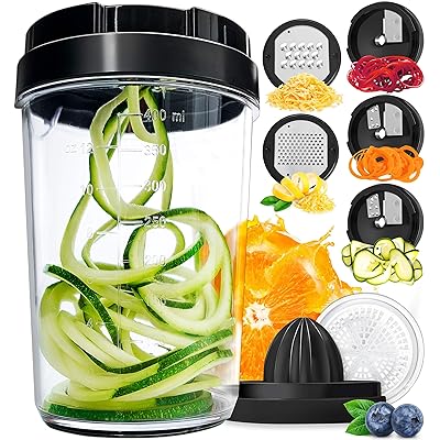 Fullstar Vegetable Spiralizer Vegetable Slicer - 8-in-1 Zucchini Spaghetti Maker Zoodle Maker Veggie Spiralizer - Zucchini Noodle Maker Spiralizer Handheld Cheese Grater Zester Lemon Squeezer