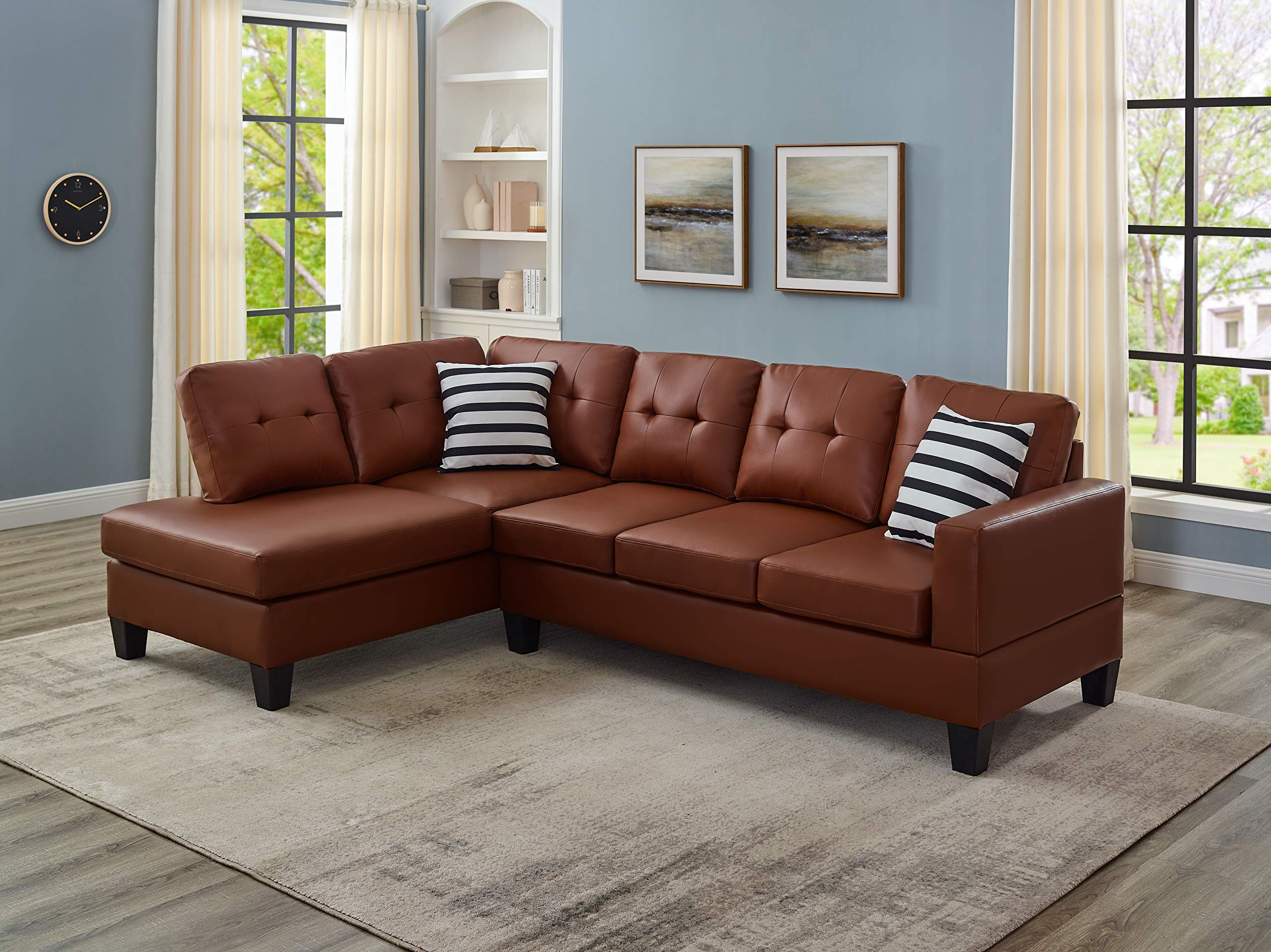 Oadeer Home, us_furniture, OADEF, faux2 Sofa & Chaise, Brown Faux Leather
