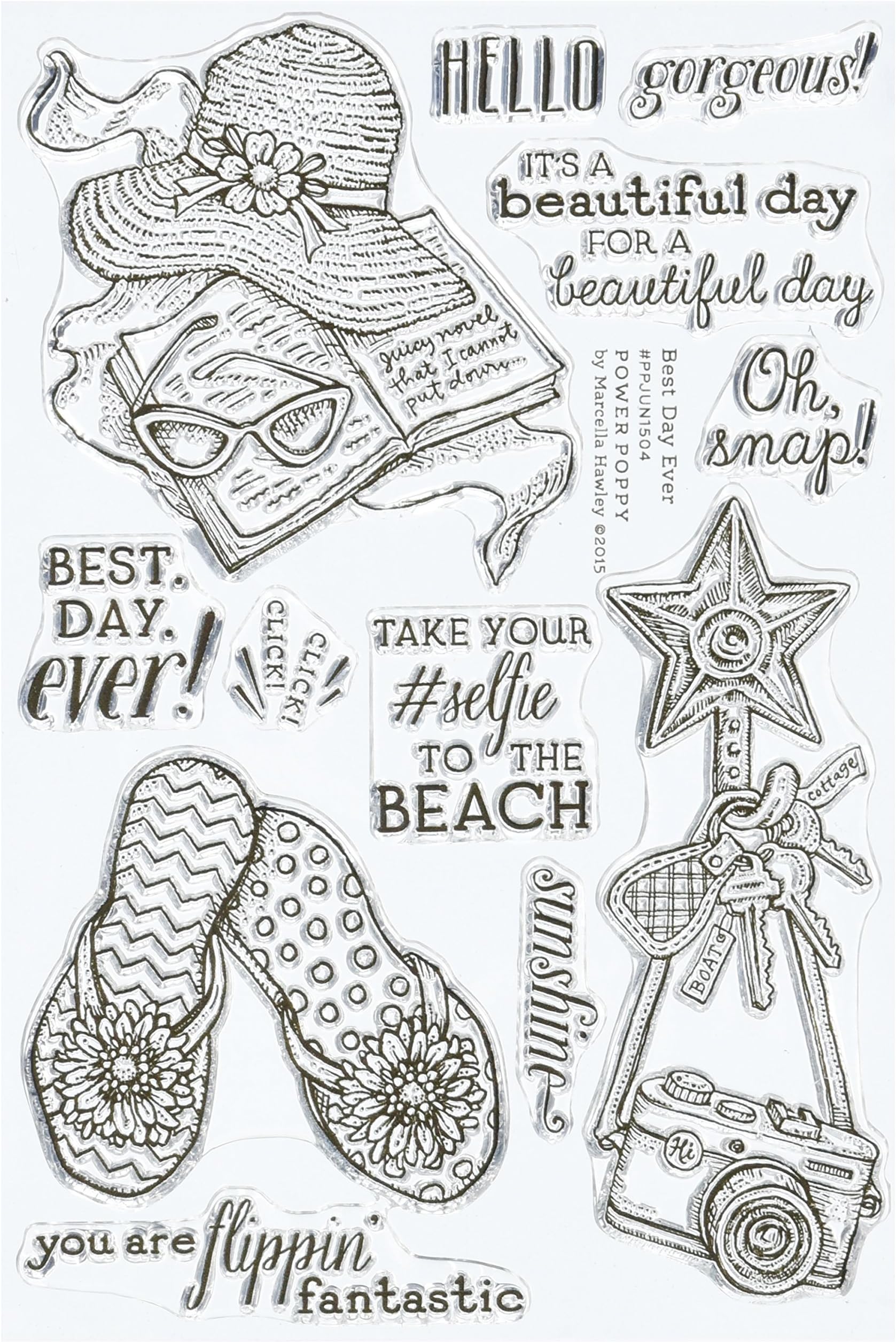 Power Poppy PPJUN1504 Best Day Ever Stamps, 4" by 6", Clear