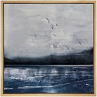 SIGNWIN Framed Canvas Wall Art Birds Flying Over a Deep Blue Lake and Mountains Landscape Wilderness Oil Painting Abstract Rustic Scenic Dramatic for Living Room, Bedroom, Office - 16x16 inches
