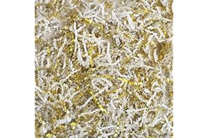 Rupert and Jeoffrey's Trading Co. Crinkle Cut Paper Shred Filler for Gift Baskets (1/2 Lb, White & Gold)