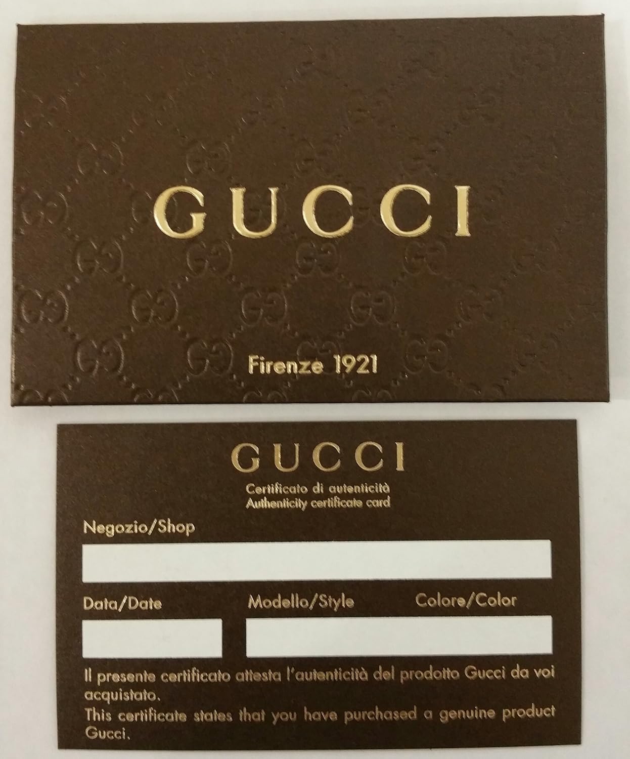 gucci authenticity card