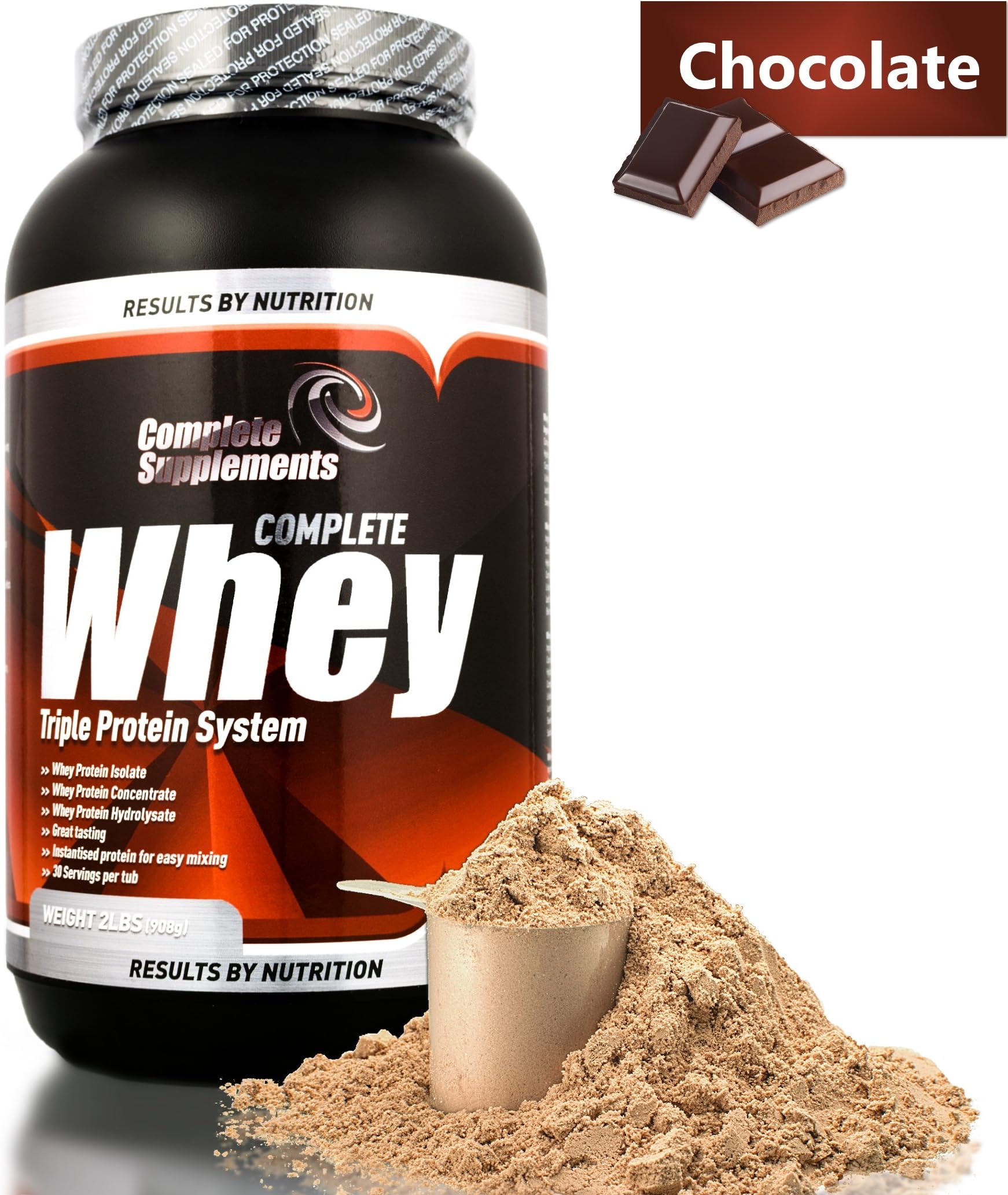 Complete Supplements Triple Whey Protein Powder System High Biological Value (Chocolate, 908g)