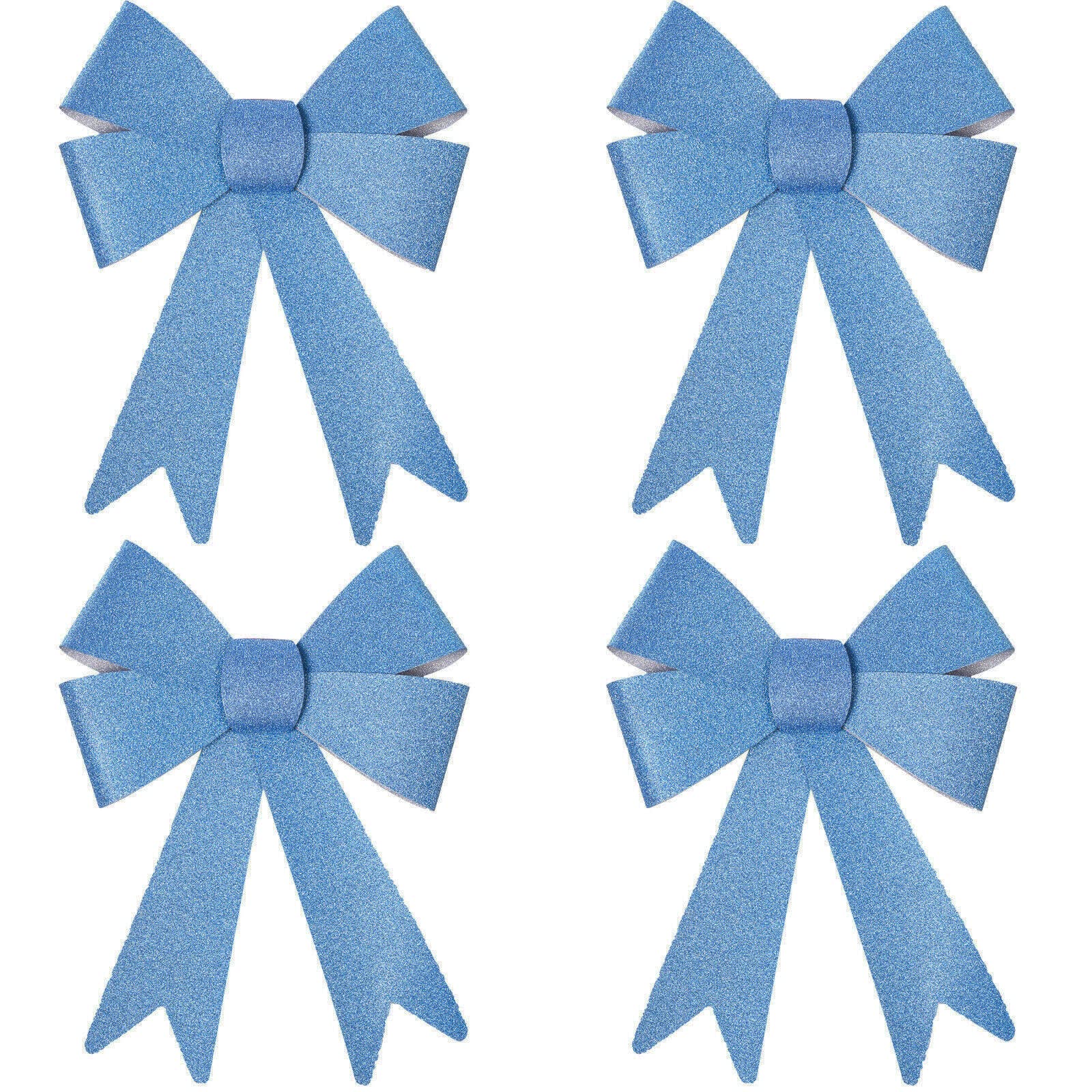 Robelli Christmas Glitter Bow Decorations - Pre-tied For Tree/Gifts/Table etc (4 Med Ice Blue)