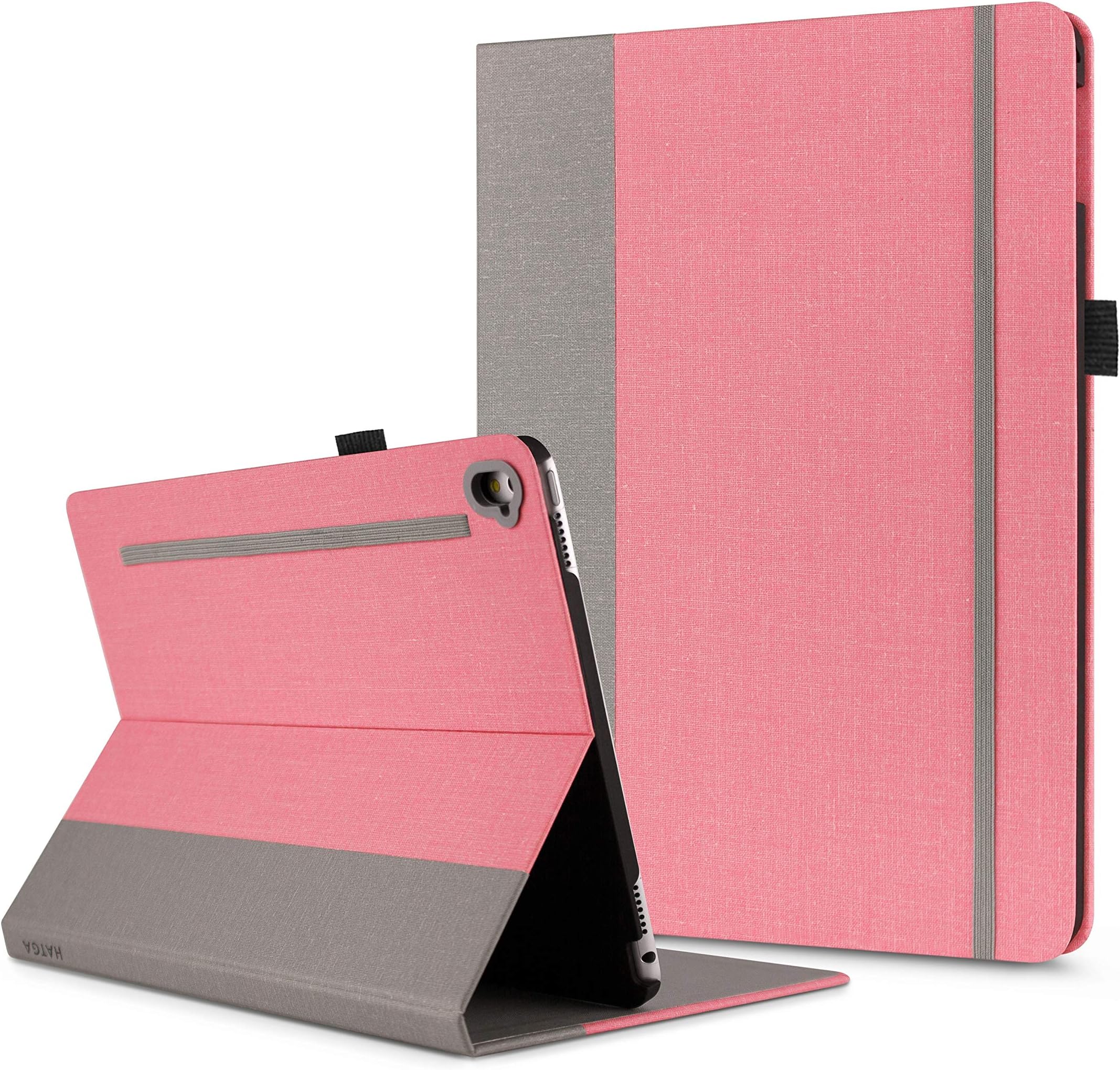 HATGA CASE iPad 9.7 Cover [2018] [6th gen with Apple Pencil Support - Model A1893, A1954] Sleep/Wake Function, Elastic Closure & Apple Pencil Loop - Pepto Pink/Dove Grey H1873
