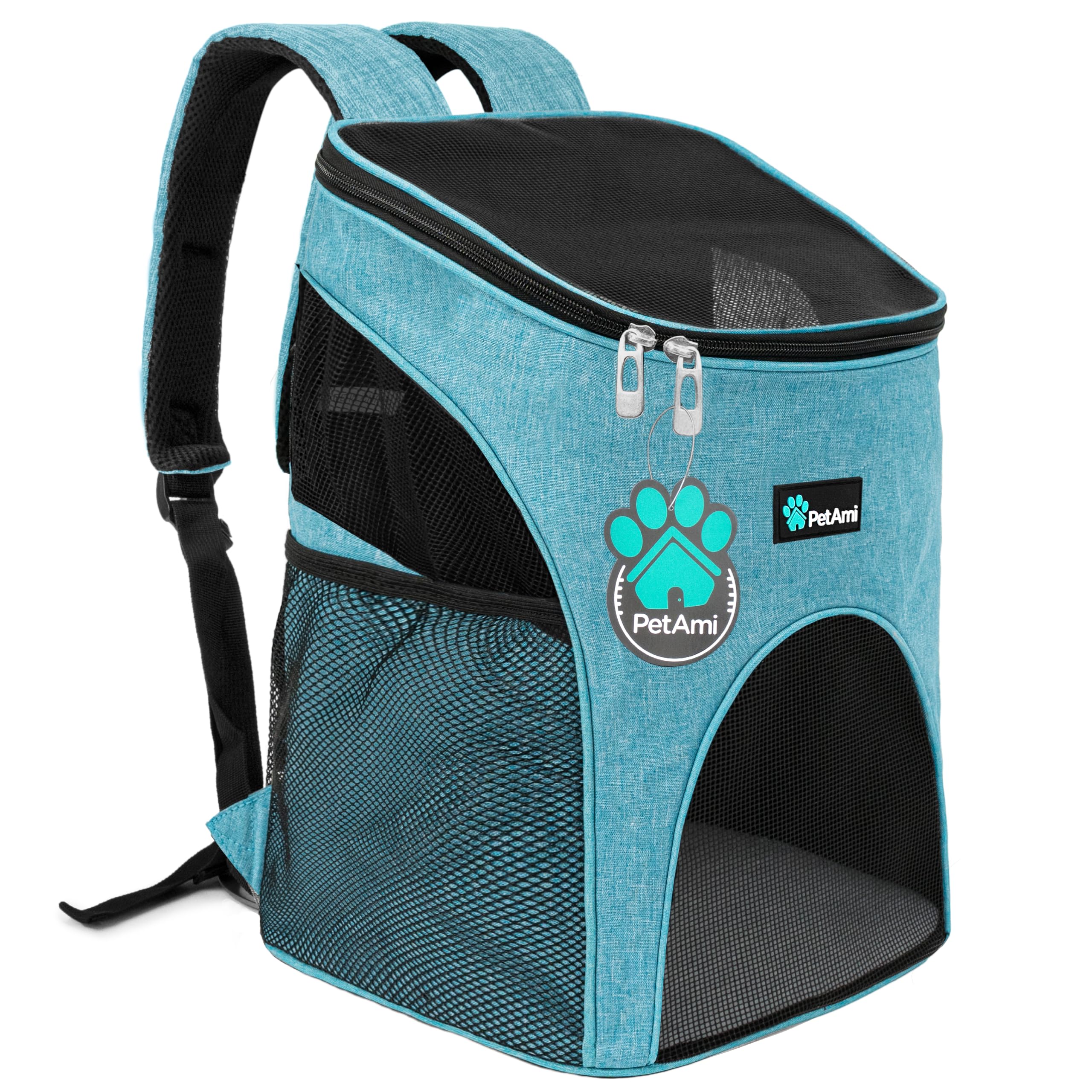 Photo 1 of PetAmi Small Dogs and Cat Backpack Carrier, Airline Approved Pet Backpack Carrier, Ventilated, Safety Strap, Buckle Support Designed for Hiking Travel Camping Outdoor, Max 18 lbs (Sea Blue)