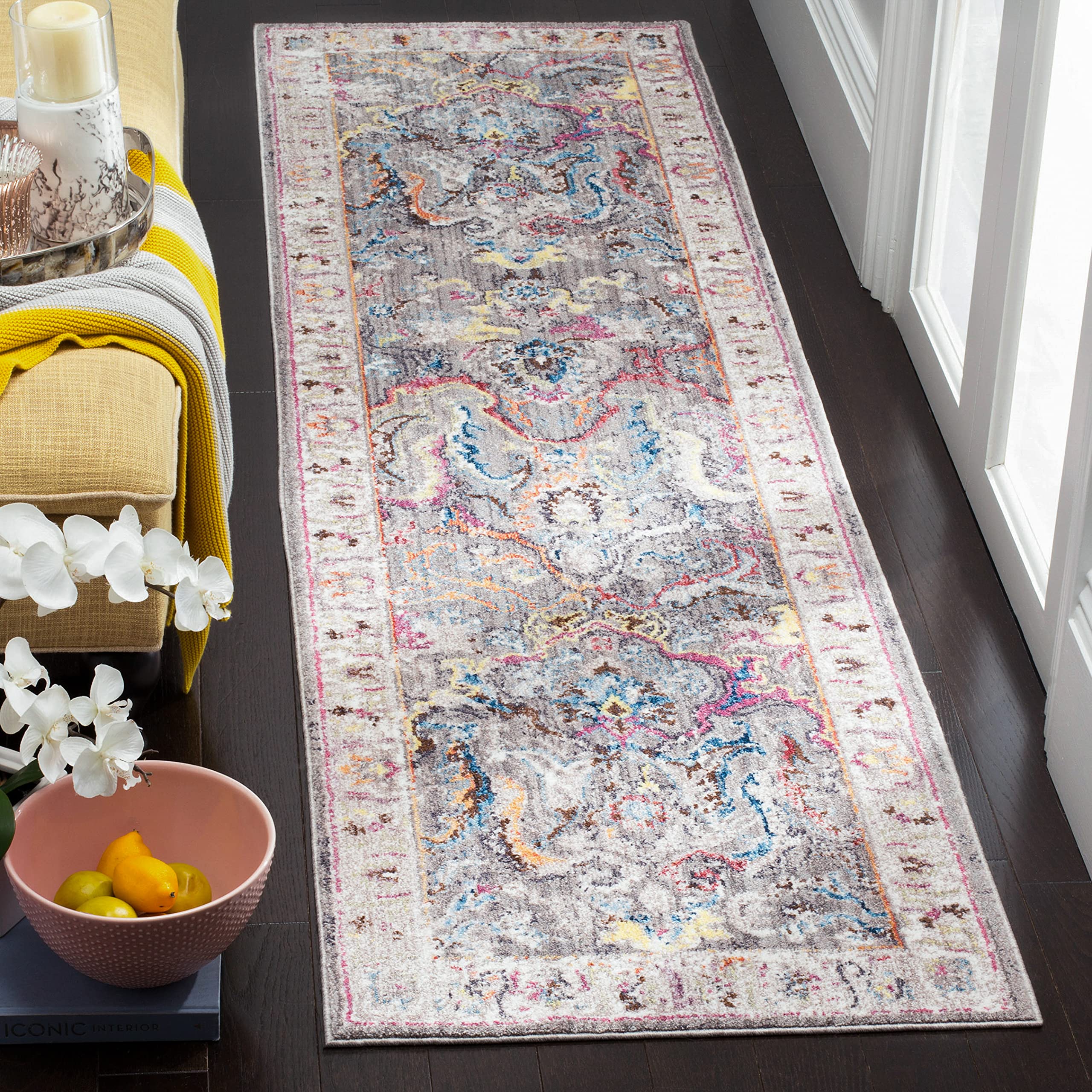 Safavieh Trendy New Transitional Indoor Woven Runner Area Rug, Bristol Collection, BTL357, in Grey / Ivory, 69 X 244 cm for Living Room, Bedroom or Any Indoor Space