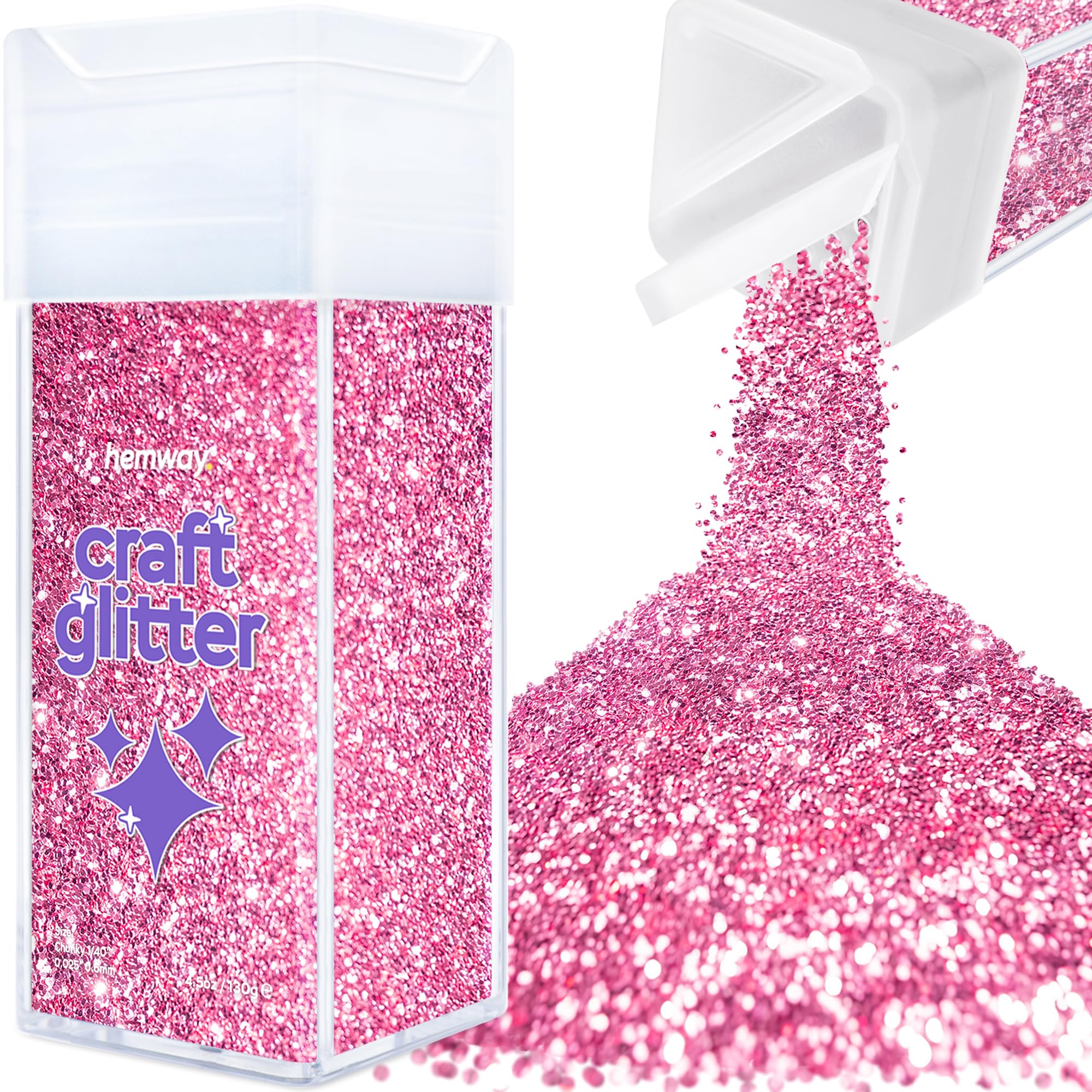 Hemway Glitter Shaker Rose Pink 110g Chunky, Craft Glitter Shaker for Resin & Epoxy Crafts, Christmas Art Supplies, Nail, Body, Face, Eye, Festival, Crafting, Slime, Sparkle
