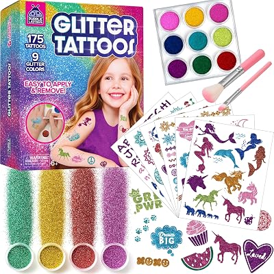 PURPLE LADYBUG Glitter Tattoo Kit for Kids 9 Colours 175 Designs Safe Temporary