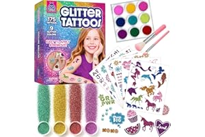 PURPLE LADYBUG 175 Glitter Tattoo Kit - Cute Temporary Tattoos for Kids 6-8 - Creative Girls Gifts 8-12 Years Old - Tween Gir