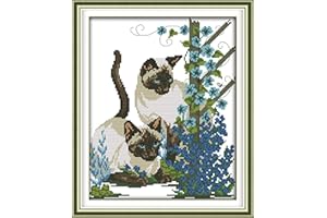 CaptainCrafts Cross Stitch Kits for Adults Counted Kit Unprinted 14CT Fabric Cross Stitching DIY Art DMC Needlecrafts Embroidery Kit for Adults Beginner (Two Baby Cats, White)