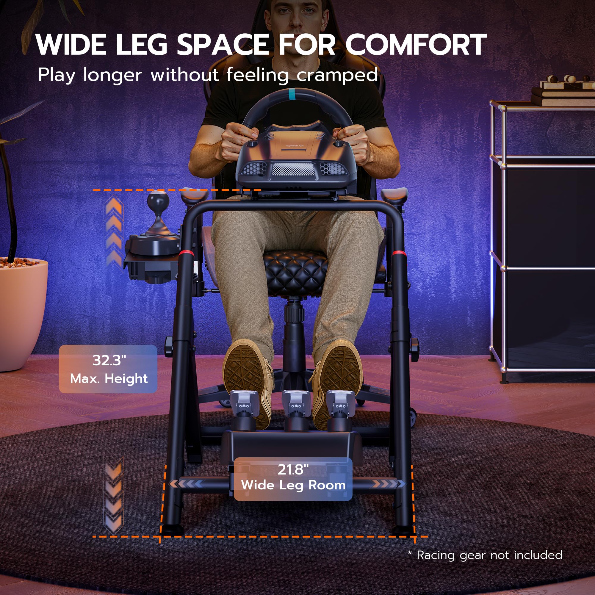 ARES WING Soporte plegable para volante de carreras Sim con ranura para fijación de silla, cabina de simulador de carreras de Fórmula y GT compatible con Fanatec, Thrustmaster, Logitech, Moza, juegos de carreras en PS5, PS4, Xbox y PC