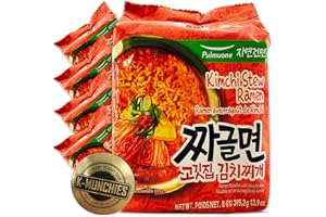 K-MUNCHIES Pulmuone Non-Fried Ramyun Korean Noodles - 4 Pack Korean Instant Noodles Kimchi Stew Flavor - Easy to Cook Authentic Korean Ramen with Distinctly Asian Broth and Chewy Noodle