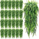 XunYee 28 Pcs Artificial Hanging Plants 32 Inch Plastic Fern Vine Fake Greenery Plant Faux Eucalyptus Vine for Wall Room Wedding Indoor Outdoor Decor, No Baskets (Boston Fern)