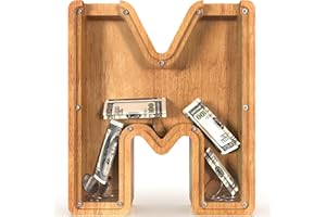 Sulevalt 12" Extra Large Wooden Letter Piggy Banks - Piggy Banks for Boys Girls Kids, Alphabet Money Banks with Initial M - Coin Banknote Bank Birthday/Christmas for Kids