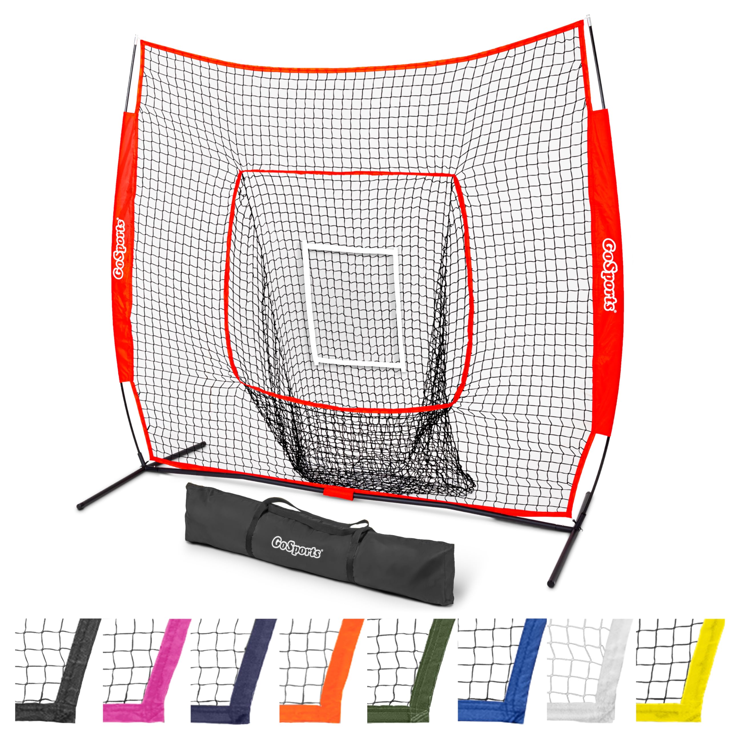 GoSports Team Tone 7 ft x 7 ft Baseball & Softball Practice Hitting & Pitching Net in Team Colors - Red Image