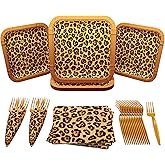 Blue Orchards Leopard Print Party Supplies Pack (60 Pieces for 16 Guests) - Leopard & Cheetah Party Decorations, Animal Print Plates & Napkins