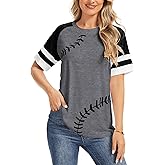 ZUNQKG Womens Baseball Mom Tee Summer Short Sleeve Crewneck Baseball Print Patchwork Raglan Tops