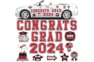WHYMEO 2024 Graduation Car Magnet Decoration 25Pcs, Magnetic Congrats Grad 2024 Refrigerator Garage Door Stickers, Class of 2024 Graduation Car Magnet Decal for Parade Decor Graduation Party Supplies