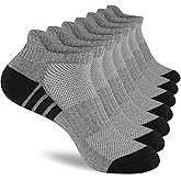7 Pairs Mens 100% Cotton Cushioned Ankle Socks, Athletic Performance Running Moisture Wicking Breathable Low Cut Socks