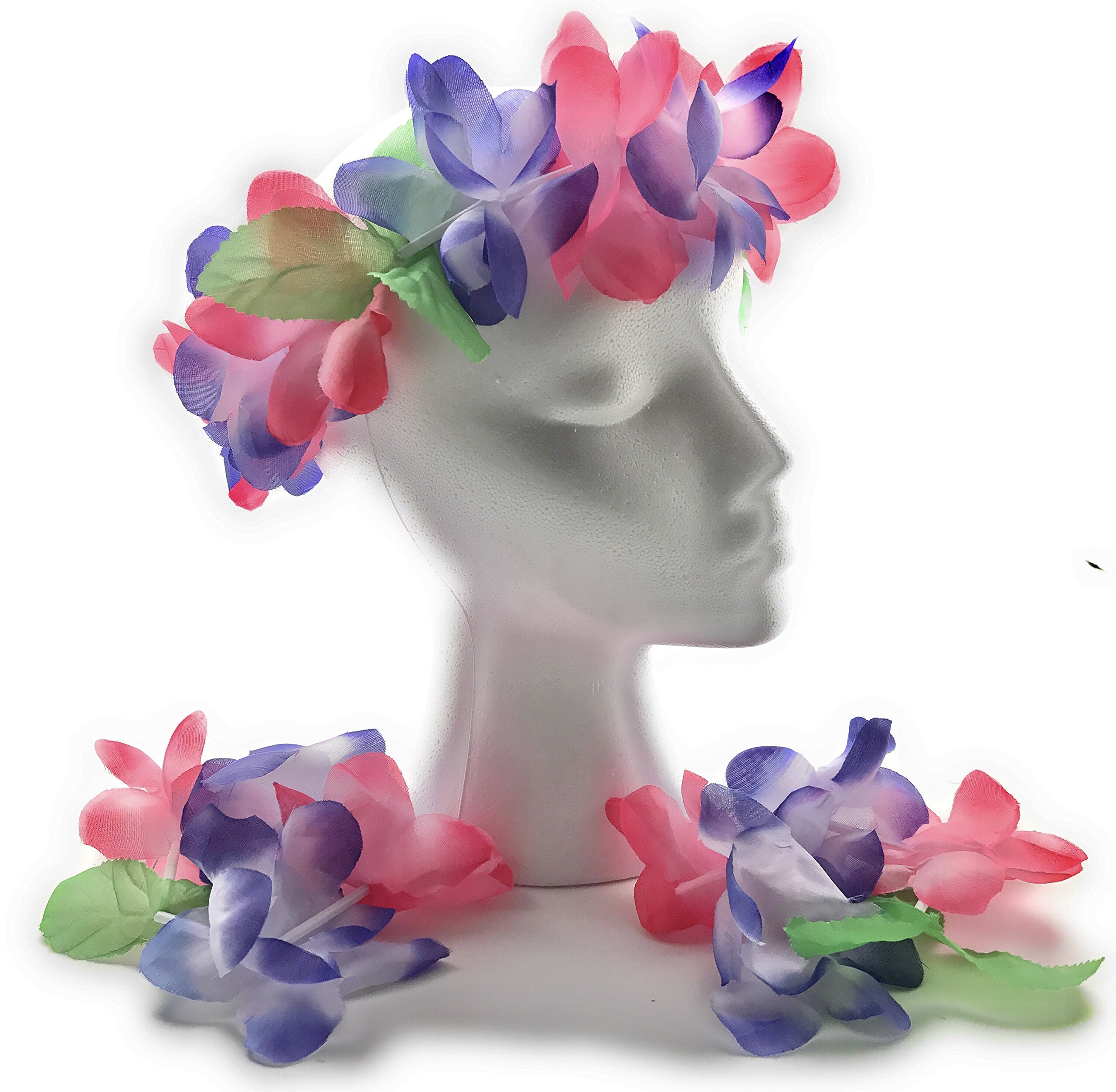 12 Birthday Party Wedding MultiColor Mahalo Floral Leis Headband Wrist