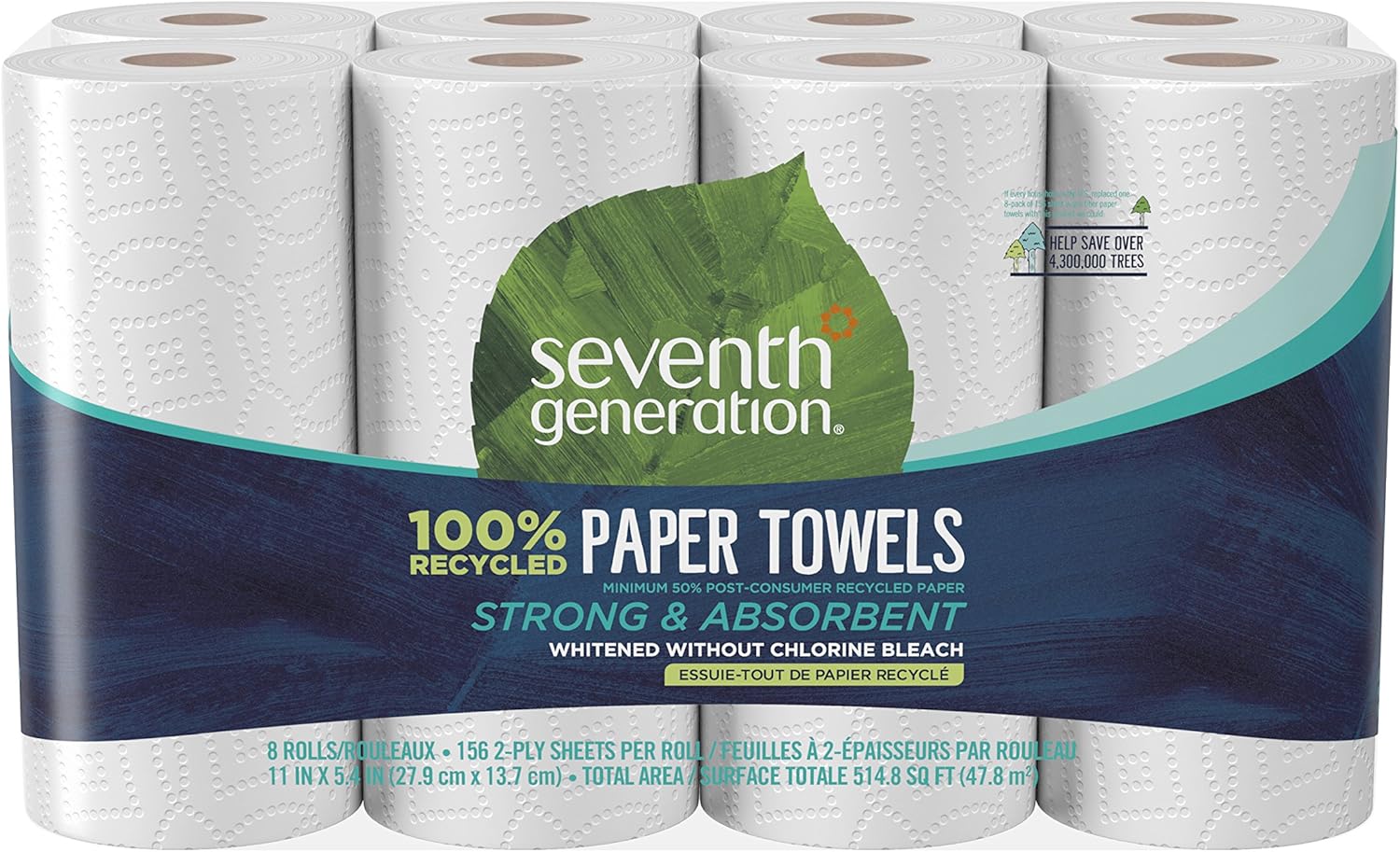 Seventh Generation Paper Towels, 100% Recycled Paper, 2-ply, 8 Count (Pack of 4): Health & Personal Care