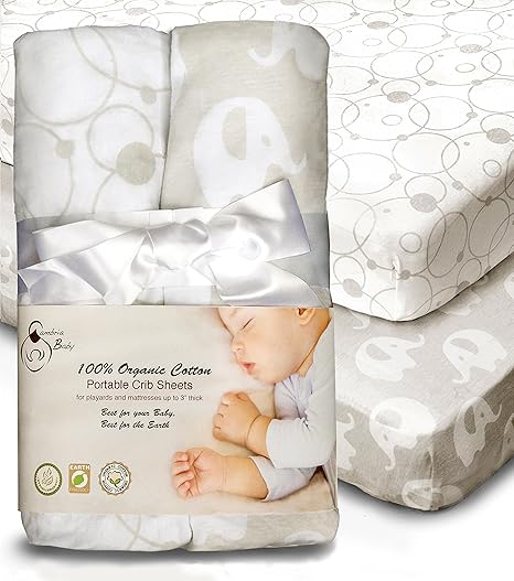 Amazon Com Cambria Baby 100 Organic Cotton Sheets For Pack N Play And Other Portable Mini Cribs Gray White Unisex 2 Pack Playard Or Up To 5 Mattress Kitchen Dining