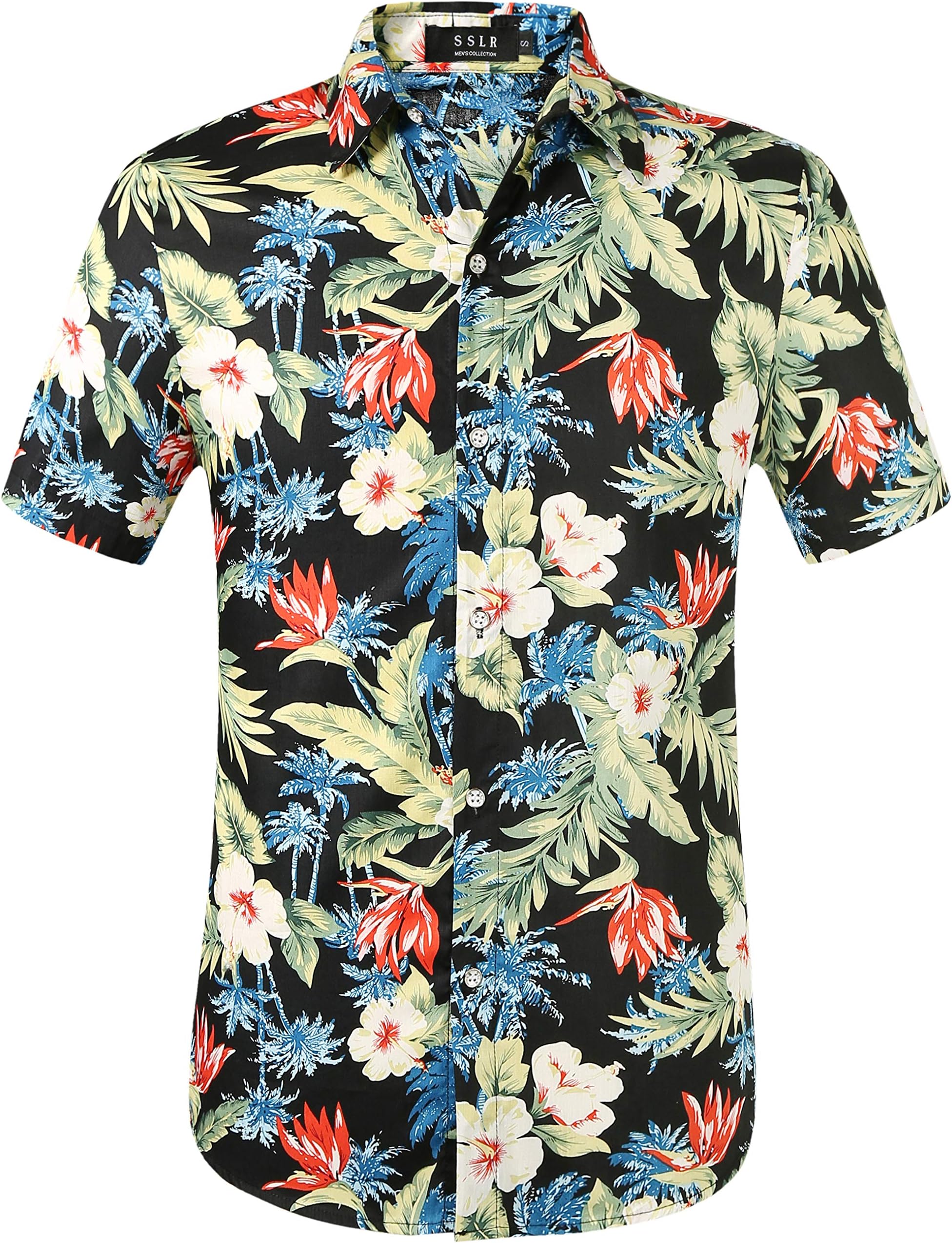SSLR Men's Cotton Button Down Short Sleeve Hawaiian Shirt