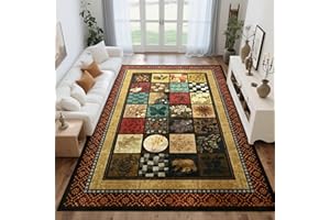 Tepook Modern 5x7 Area Rugs for Living Room, Geometric Patchwork Washable Rugs for Bedroom, Indoor Print Checkered Large Rug 
