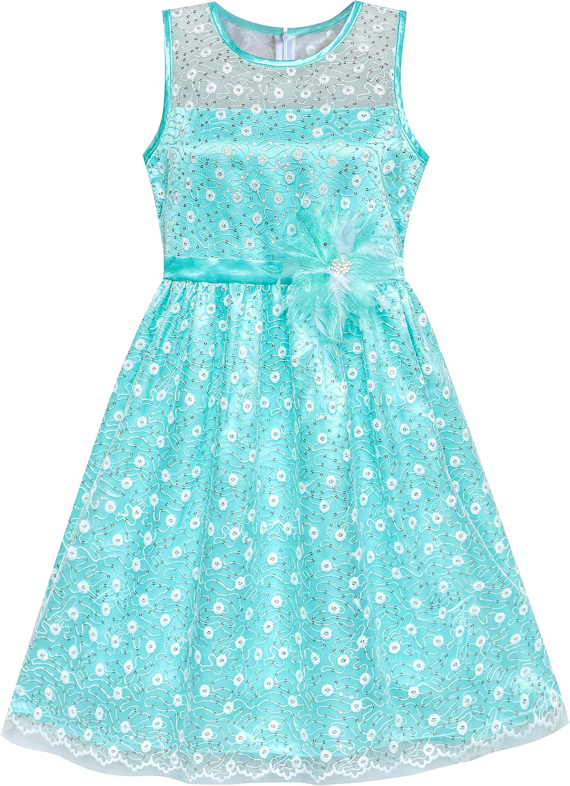 Flower Girl Dress Lace Sequin Flare Pink Wedding Party Age 5-12 Years