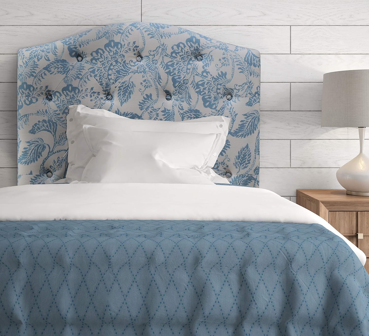 Pulaski DS-D019-230-435 Camelback Tufted Upholstered Headboard, Twin, Patterned Blue