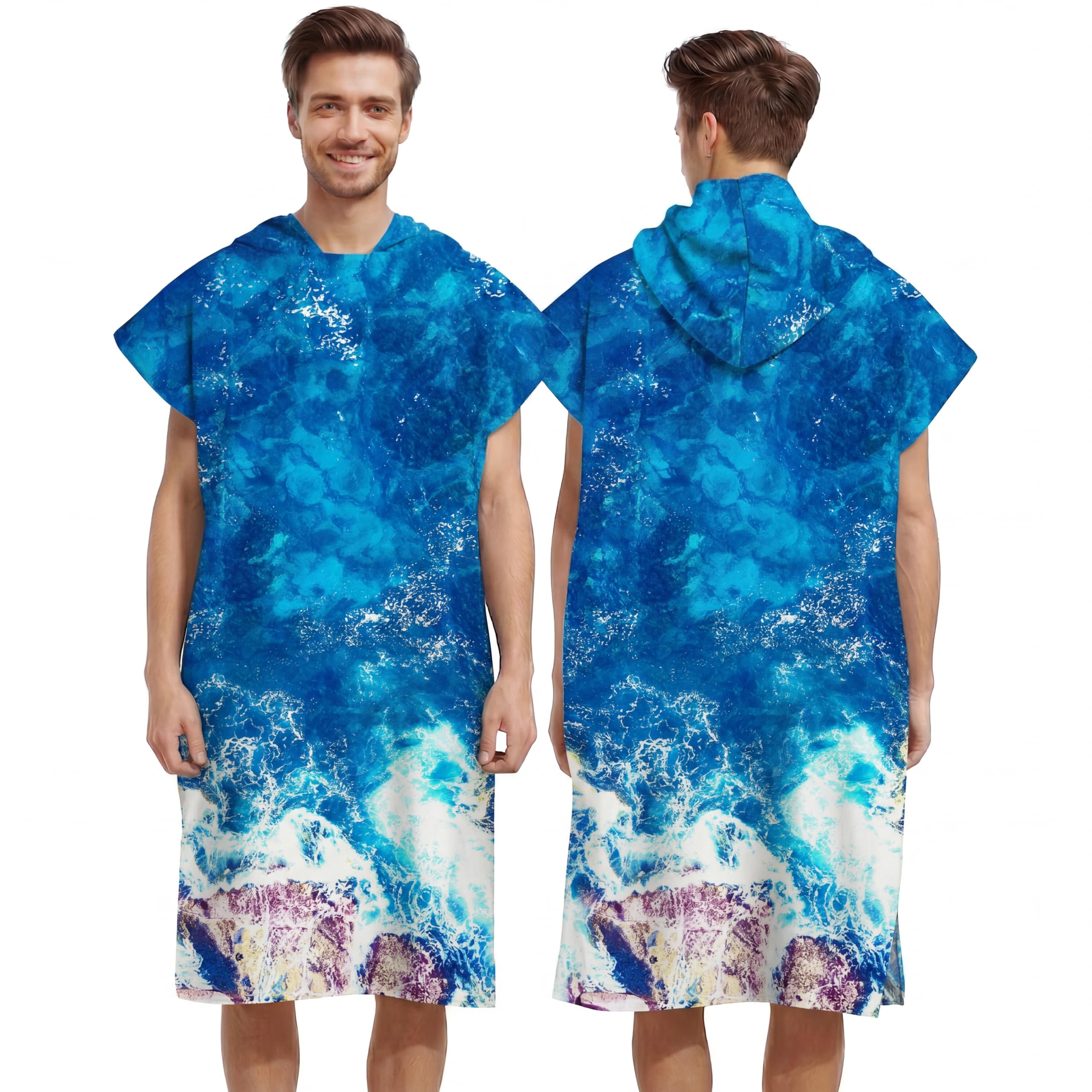 LOMTRATS Quick-drying Surf Poncho, Changing Towel, Bathrobe, Sports Towels for Swimmers,Hoodie for Adults,Swimming,Beach,Surfing,Diving,Bathing（Adult-M）