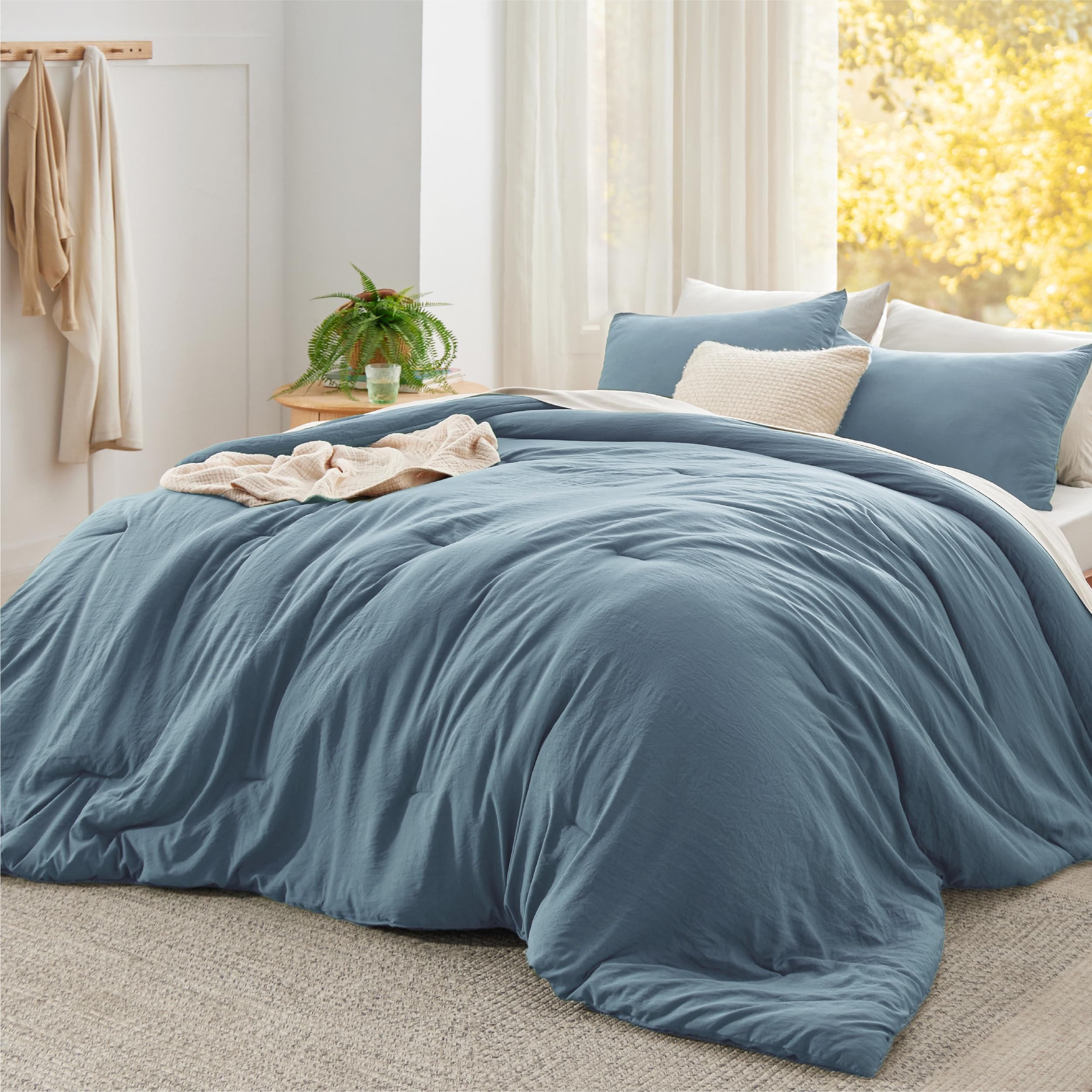Photo 1 of Bedsure Super King Plus Size Comforter Set, Grayish Blue Soft Prewashed Bedding for All Seasons, 3 Pieces GentleSoft™ Bed Set, 1 Lightweight Comforter (128"x120") and 2 Pillowcases (20"x36")