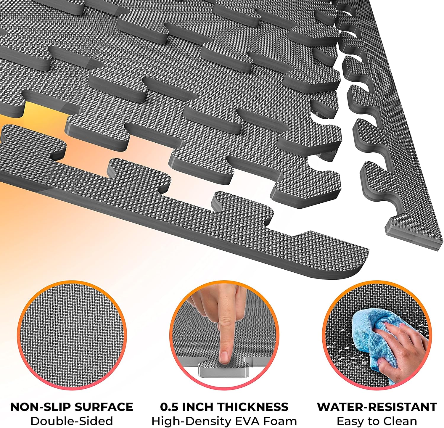 WEISBRANDT Puzzle Exercise Workout Mat, EVA Foam Interlocking Tiles, for Gym, MMA, Home, Workshops, Basement, Fitness Room, Outdoor Areas, 3/4" Black: Sports & Outdoors