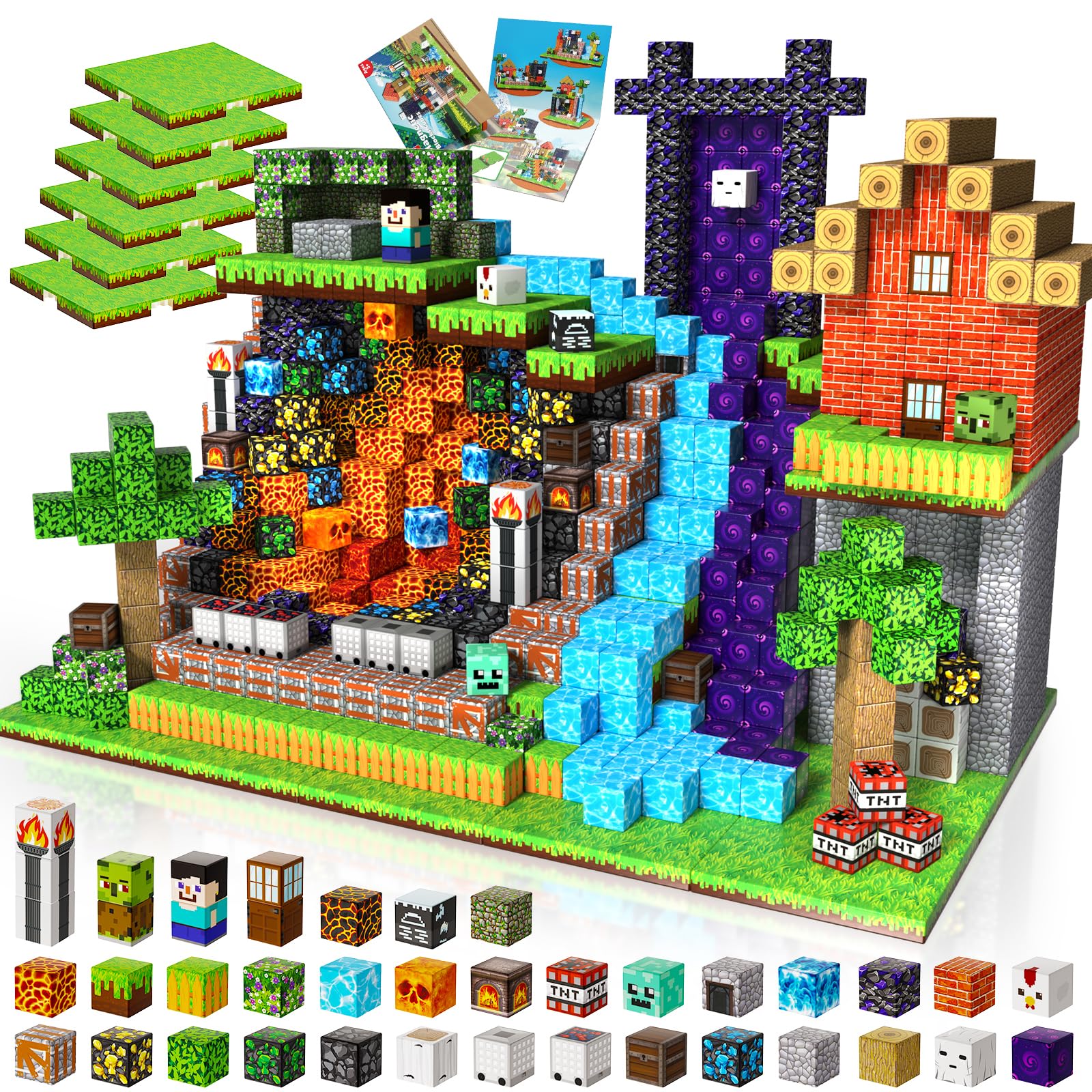 Photo 1 of 200PCS Magnetic Building Blocks with 6 Base Plate, Magnetic Blocks Cubes for Kids Ages 4-8, Stacking Magnet Blocks STEM Building Toys for Boys Girls Ages 3 4 5 6 7 8-12 Christmas Birthday Gifts