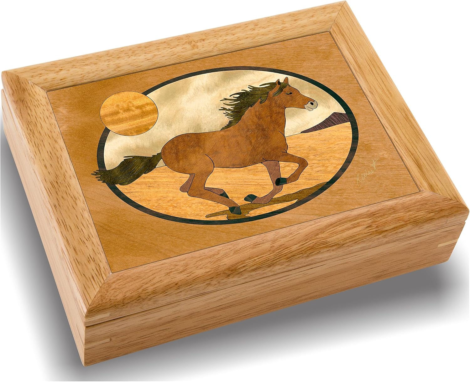 MarqART Horse Wood Art Trinket Jewelry Box & Gift - Handmade USA - Unmatched Quality - Unique, No Two are The Same - Original Work of Wood Art (#2119 Mustang 6x8x2)