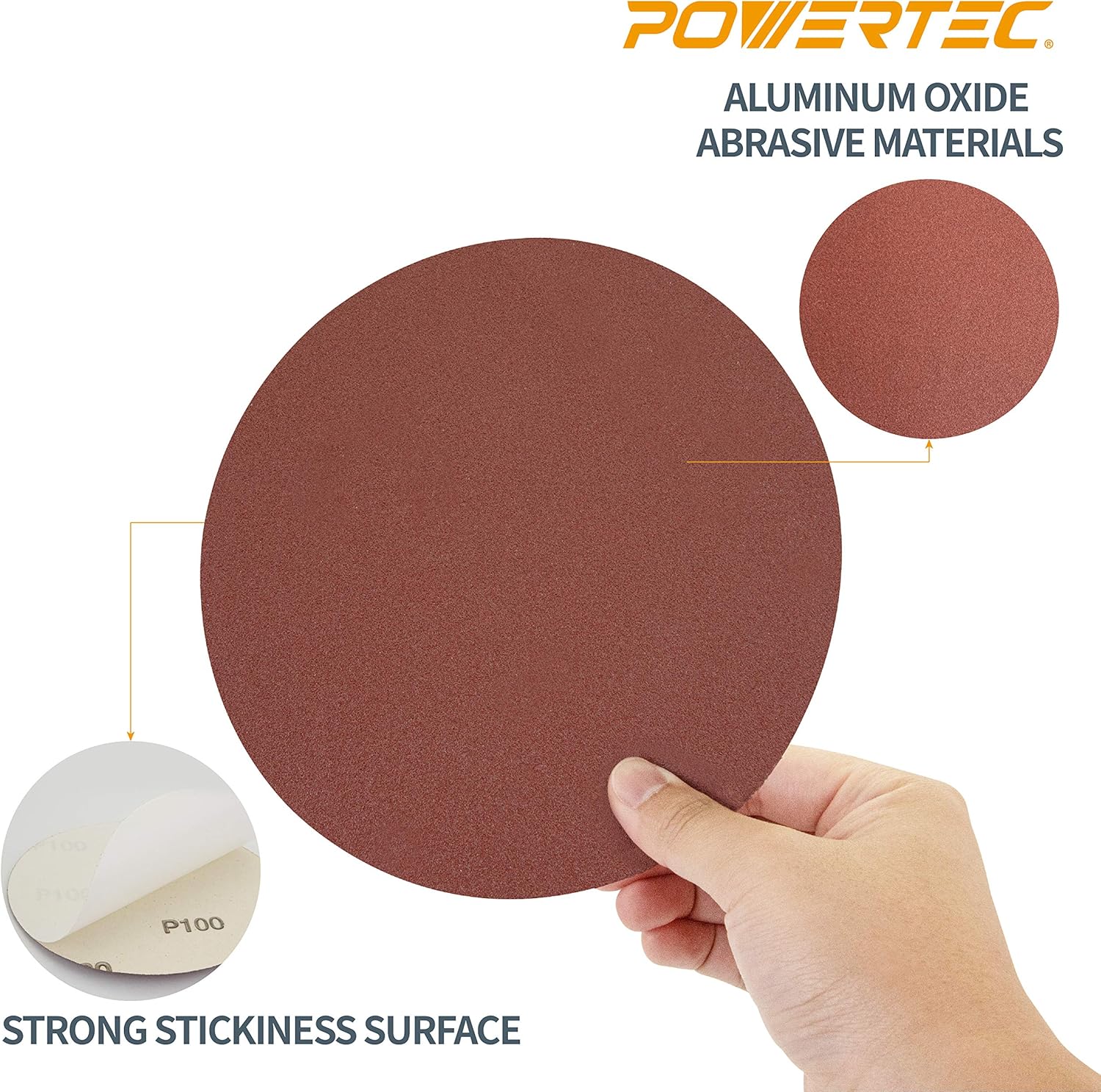 POWERTEC 110580 9-Inch PSA 80 Grit Aluminum Oxide Adhesive Sanding Disc, 10-Pack - Hook And Loop Discs - 