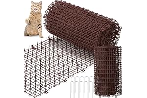 Sanwuta 2 Pcs 26.3 ft Cat Spike Mat Outdoor Cat Deterrent Mat with Spikes Prickle Strips Indoor Dog Digging Deterrent Anti Network Spikes with 10 Staples for Garden Fence(Brown)