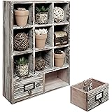 Rustic Dark Brown Wood Shadow Box / 13x17 Inch Wall Mounted Cubby Storage with 2 Drawers & Label Holders