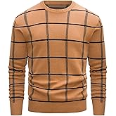 MAGCOMSEN Men's Crewneck Sweaters Cotton Lightweight Plaid Pullover Sweater Warm Casual Fall Winter Sweatshirts