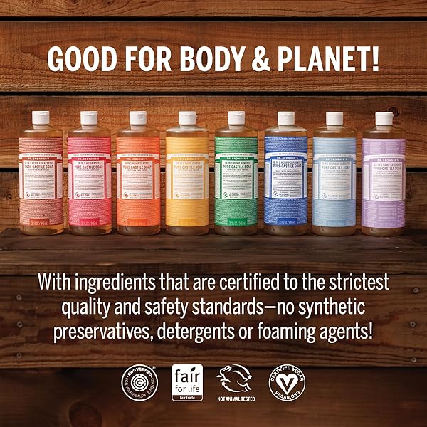 DR. BRONNER’S PURE-CASTILE LIQUID SOAP- MADE WITH REGENERATIVE ORGANIC CERTIFIED OILS- 18-IN-1 USES FOR FACE, BODY, HAND, HAIR, LAUNDRY & MORE- VEGAN, NON-GMO- BODY WASH- PEPPERMINT,32OZ