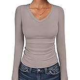 ANRABESS Long Sleeve Shirts for Women V Neck Ribbed Knit Fitted Fall Basic Tshirts Going Out Tops 2026 Casual Trendy Clothes