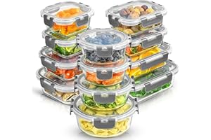 JoyJolt JoyFul 24pc Borosilicate Glass Storage Containers with Lids. 12 Airtight, Freezer Safe Food Storage Containers, Pantry Kitchen Storage Containers, Glass Meal Prep Container for Lunch