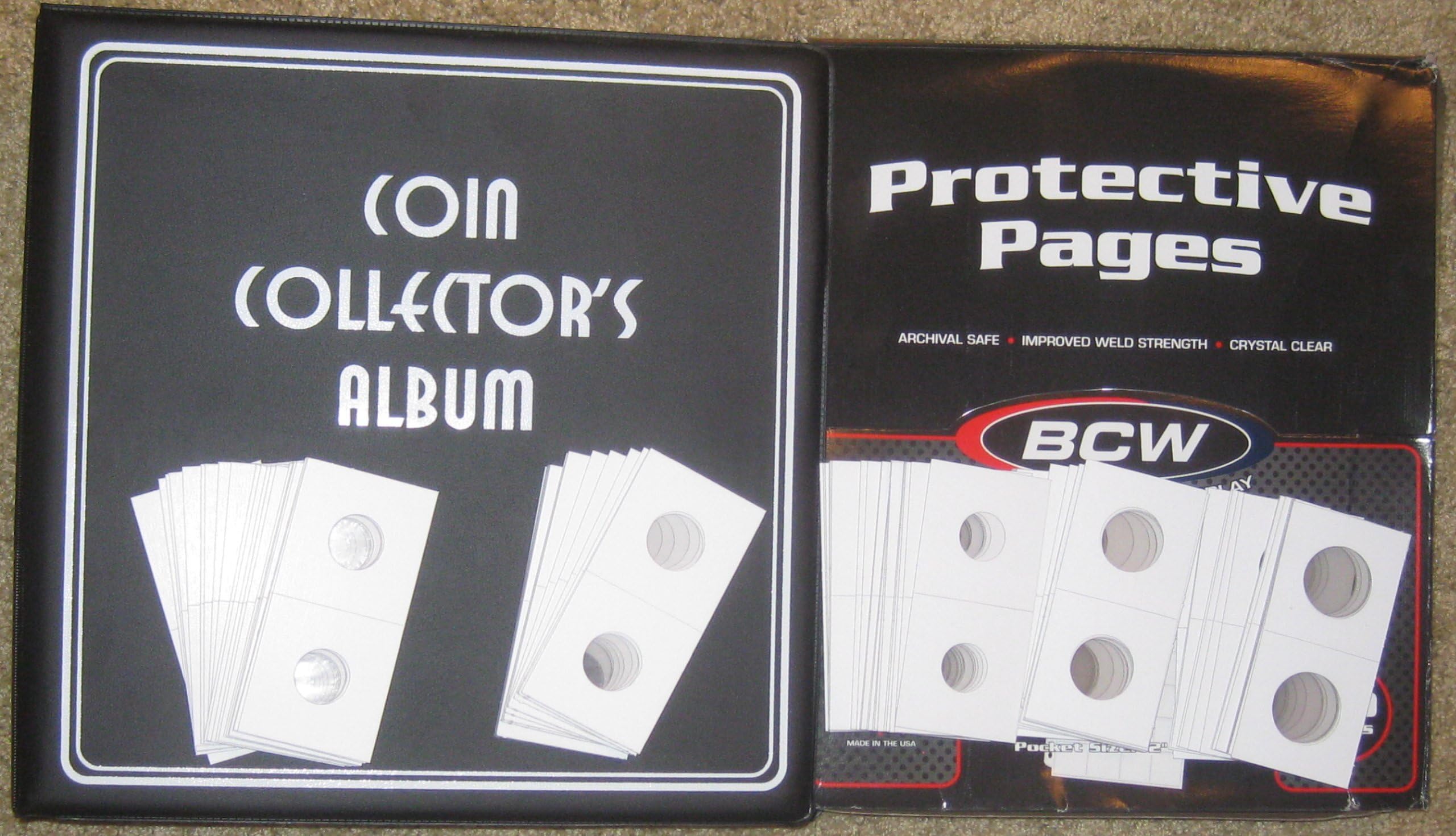 waterwrestler Coin Collecting Starter Kit - 3" Binder - 15 - Pro 20-Pocket Pages & 300 Assorted Cardboard Coin Holders