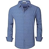 WARHORSEE Mens Casual Button Down Dress Shirts Long Sleeve 4-Way Stretch Collared Printed Business Work Shirt