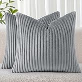 Simmore Decorative Spring Throw Pillow Covers 18x18 Set of 2, Soft Natural Plush Flannel Double-Sided Fluffy Couch Pillow Covers for Sofa Living Room, Grey